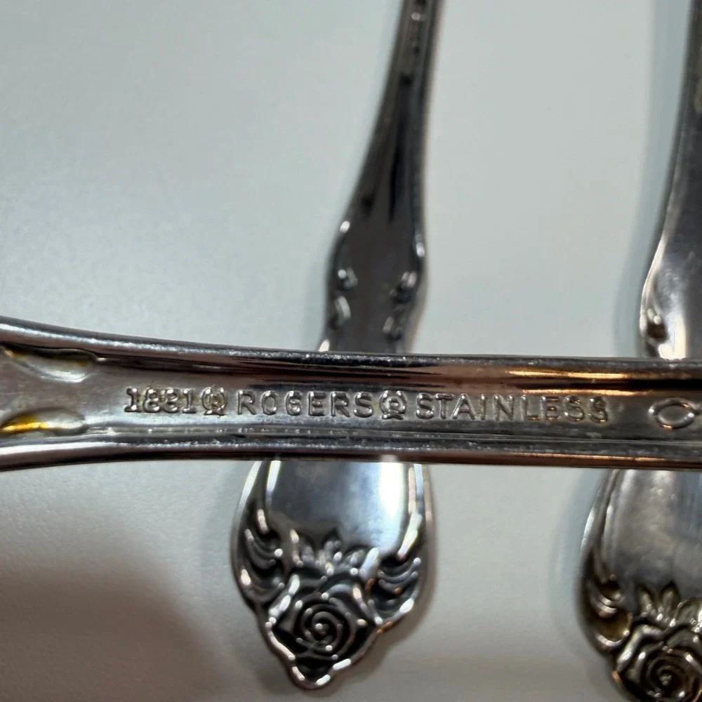 Oneida 1881 Rogers Baroque Rose Stainless Serving Set 4pc Fork Spoon Ladle Vtg